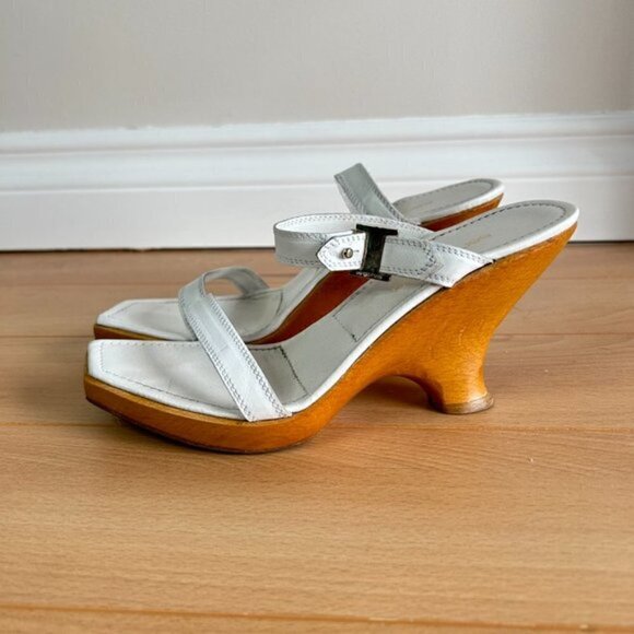 Vintage Sergio Rossi White Wood Clogs Sandals sz 37 - Picture 2 of 9